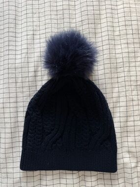 Club Monaco Navy Cable-Knit Pom Beanie